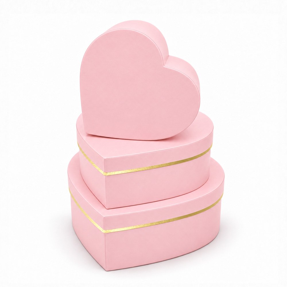 Set of 3 Foil-Stamped Heart-Shaped Flower Boxes