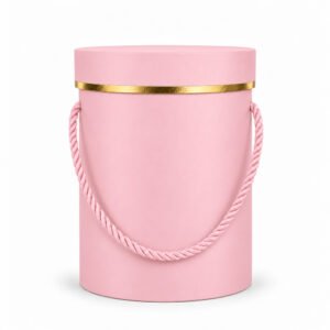 Foil-Stamped Round Flower Box with Rope Handles - Ø 10.2 × 15.2 cm (D × H)
