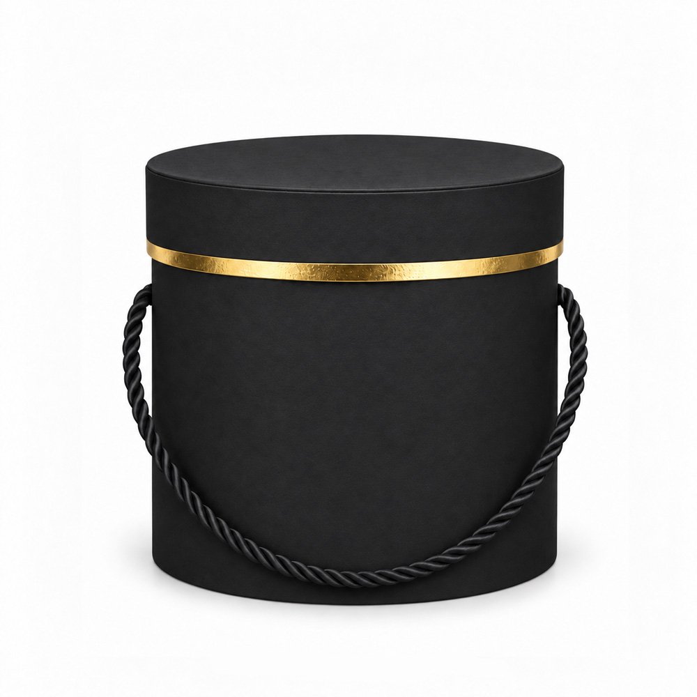Foil-Stamped Round Flower Box with Rope Handles - Ø 12.2 × 12.7 cm (D × H) - Image 2