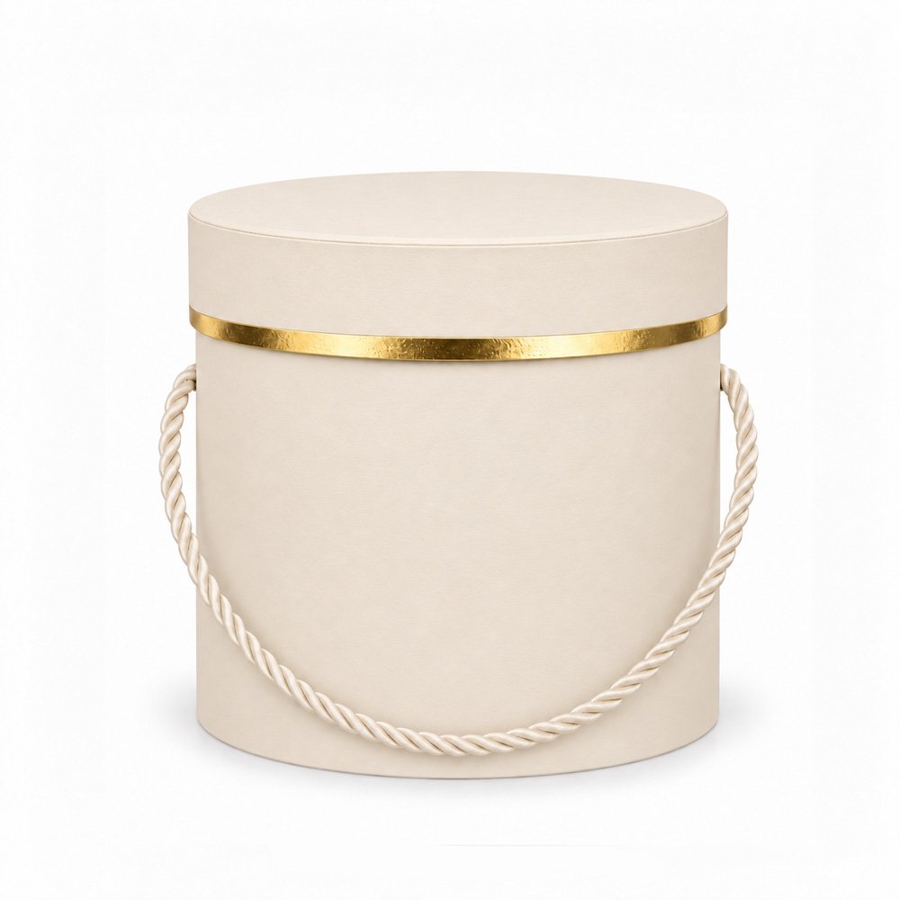 Foil-Stamped Round Flower Box with Rope Handles - Ø 12.2 × 12.7 cm (D × H) - Image 3