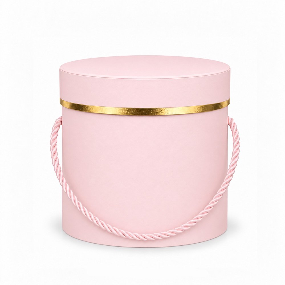 Foil-Stamped Round Flower Box with Rope Handles - Ø 12.2 × 12.7 cm (D × H)
