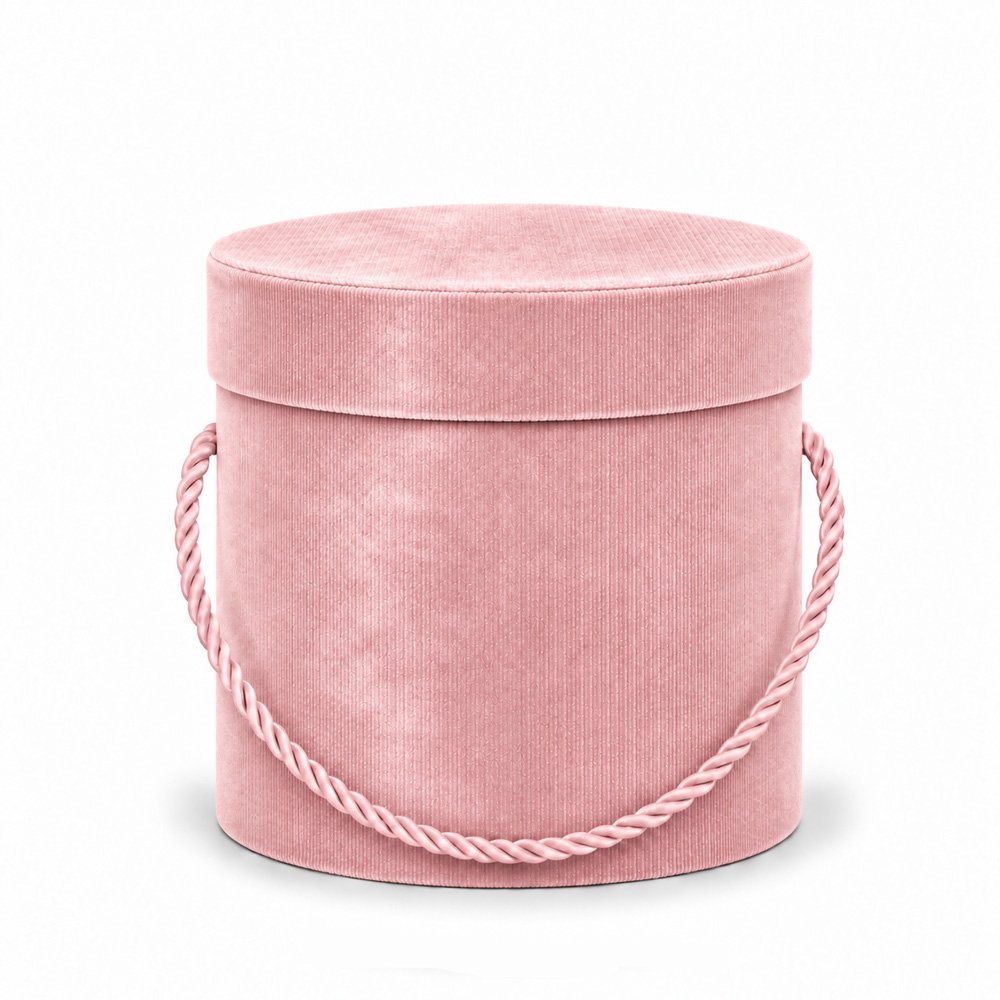 Velvet Round Flower Box with Rope Handles - Ø 12.2 × 12.7 cm (D × H)