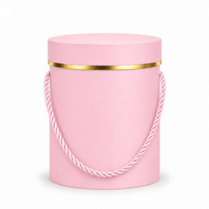 Foil-Stamped Round Flower Box with Rope Handles - Ø 13.5 × 18 cm (D × H)