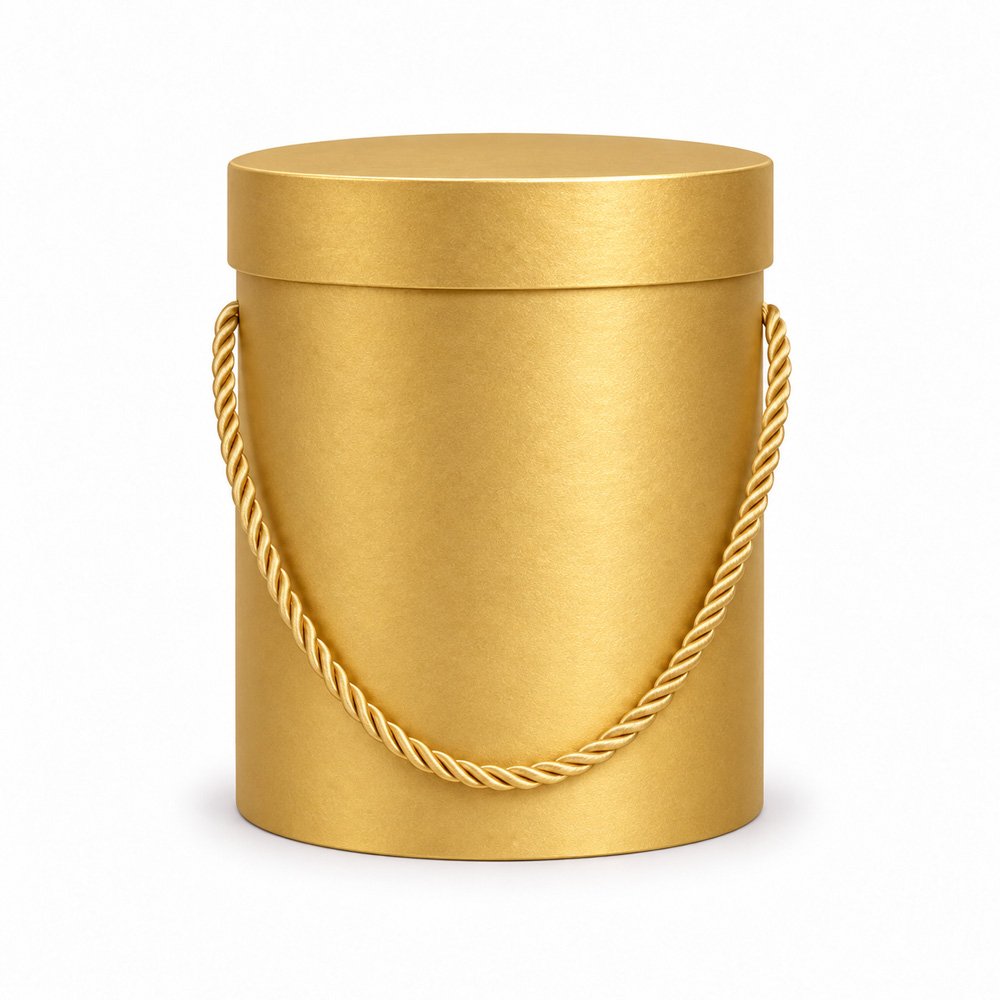 Gold Round Flower Box with Rope Handles - Ø 13.5 × 18 cm (D × H)