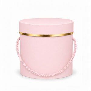 Foil-Stamped Round Flower Box with Rope Handles - Ø 15 × 15 cm (D × H)