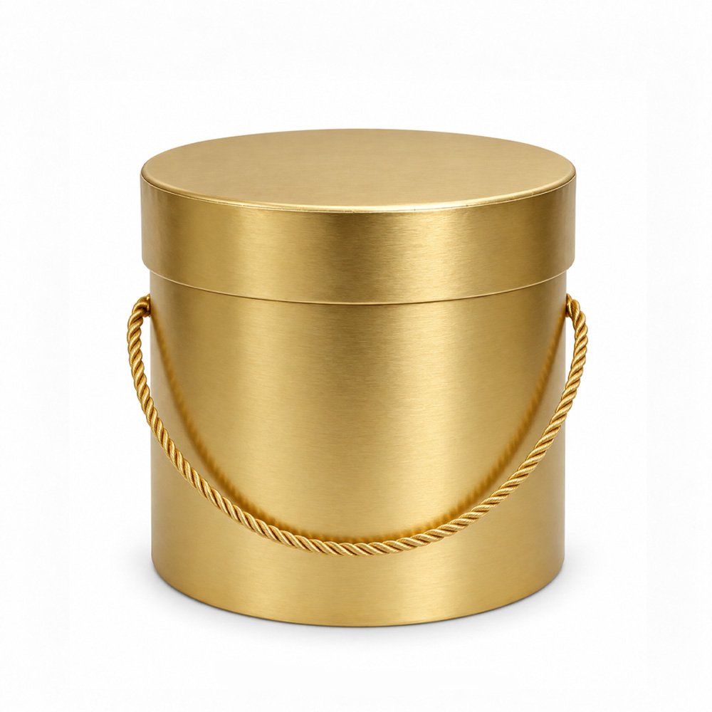 Gold Round Flower Box with Rope Handles - Ø 15 × 15 cm (D × H)