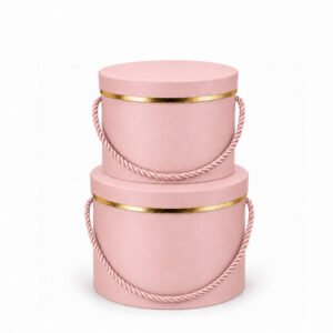 Set of 2 Foil-Stamped Round Flower Boxes with Rope Handles