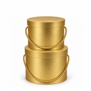 Set of 2 Gold Round Flower Boxes with Rope Handles