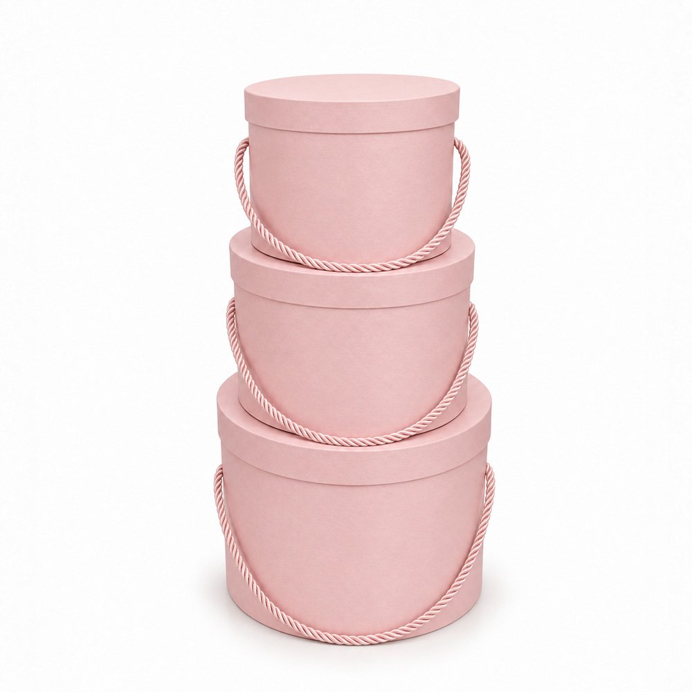 Set of 3 Round Flower Boxes with Rope Handles