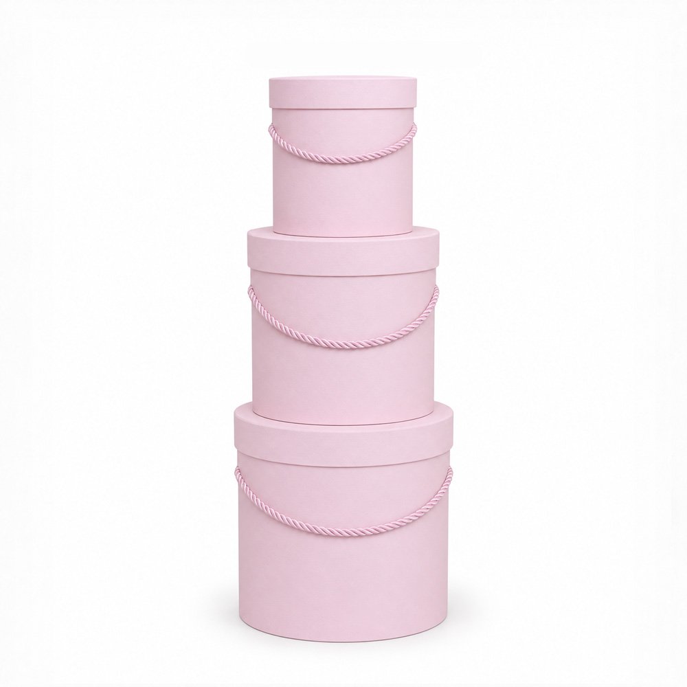 Set of 3 Round Flower Boxes with Rope Handles