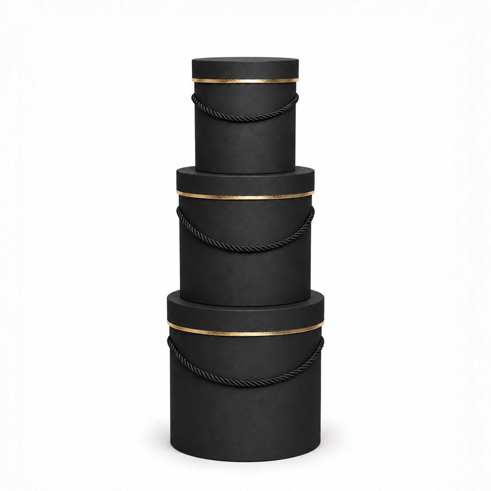 Set of 3 Foil-Stamped Round Flower Boxes with Rope Handles - Image 2