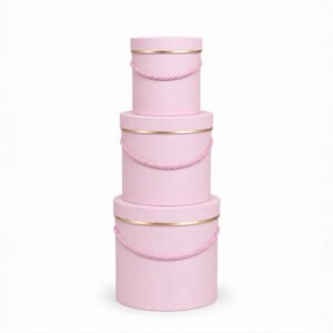 Set of 3 Foil-Stamped Round Flower Boxes with Rope Handles