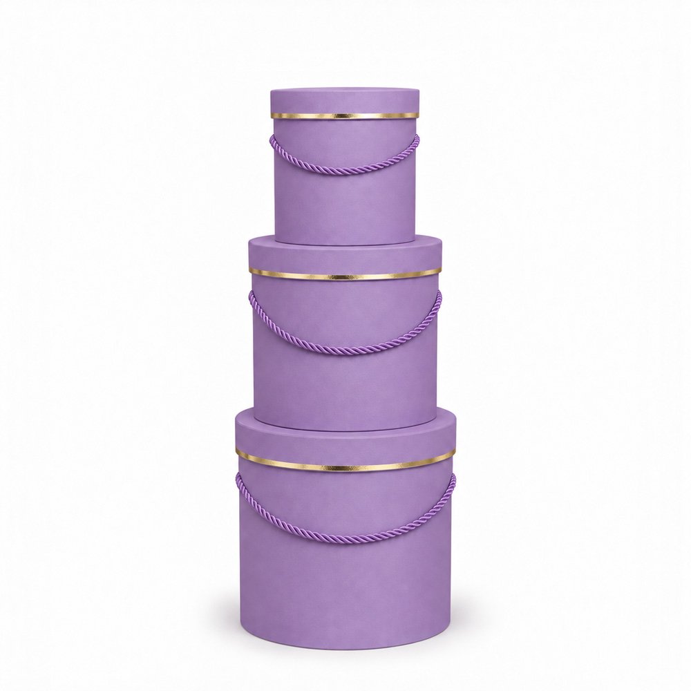 Set of 3 Foil-Stamped Round Flower Boxes with Rope Handles - Image 3