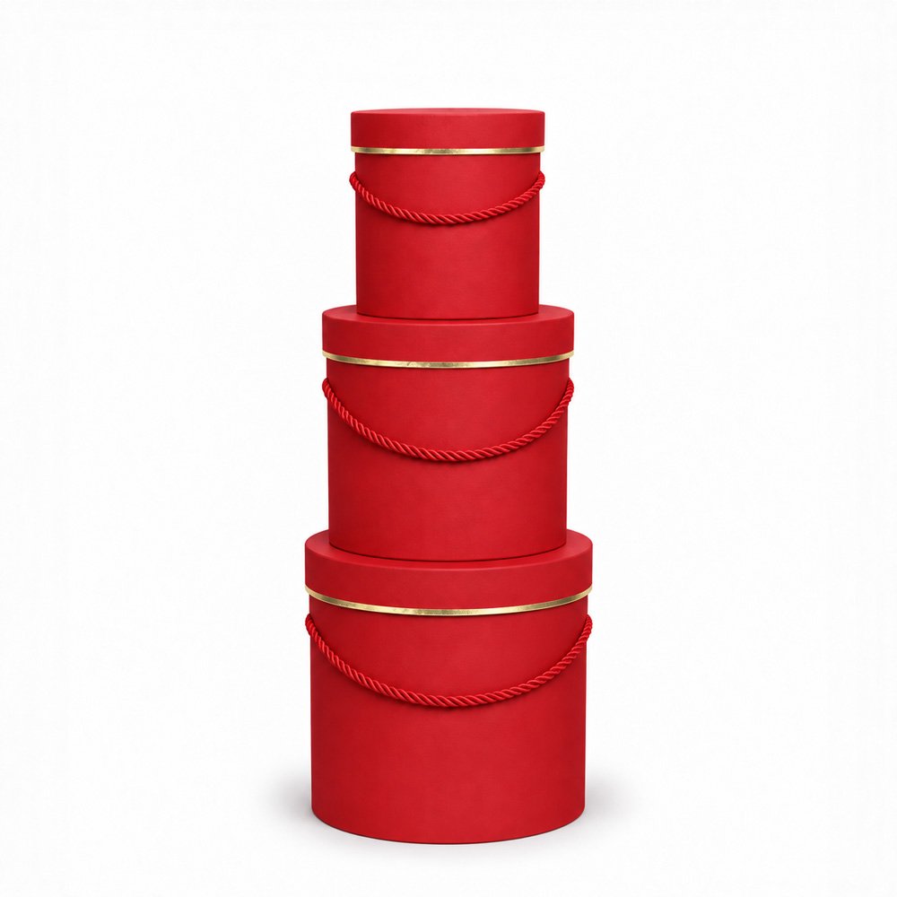 Set of 3 Foil-Stamped Round Flower Boxes with Rope Handles - Image 4
