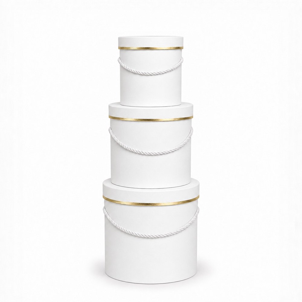 Set of 3 Foil-Stamped Round Flower Boxes with Rope Handles - Image 5
