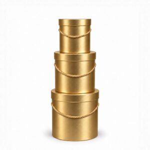 Set of 3 Gold Round Flower Boxes with Rope Handles