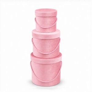 Set of 3 Velvet Round Flower Boxes with Rope Handles