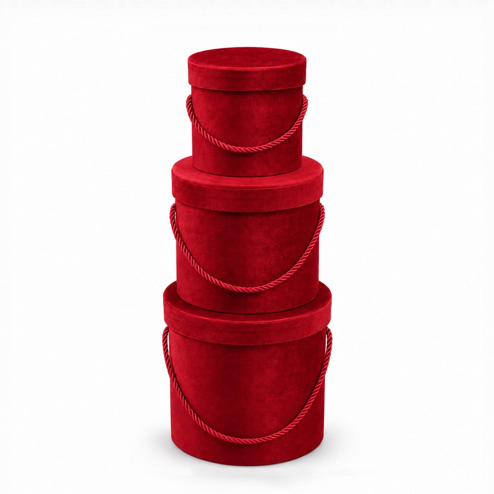 Set of 3 Velvet Round Flower Boxes with Rope Handles - Image 5