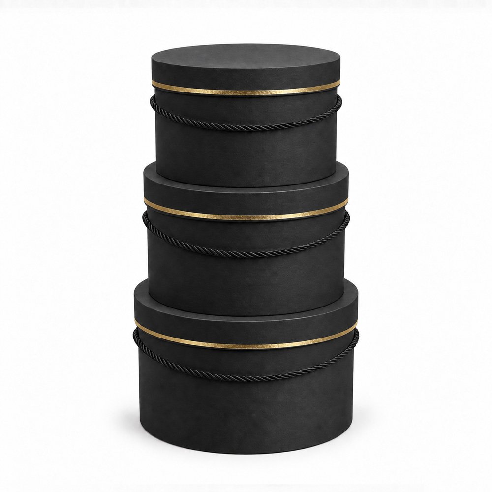 Set of 3 Foil-Stamped Round Flower Boxes with Rope Handles - Image 2