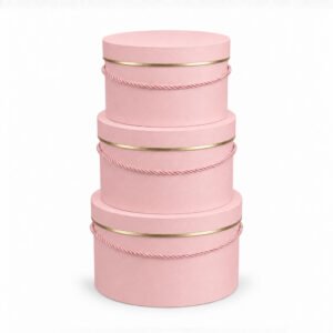 Set of 3 Foil-Stamped Round Flower Boxes with Rope Handles