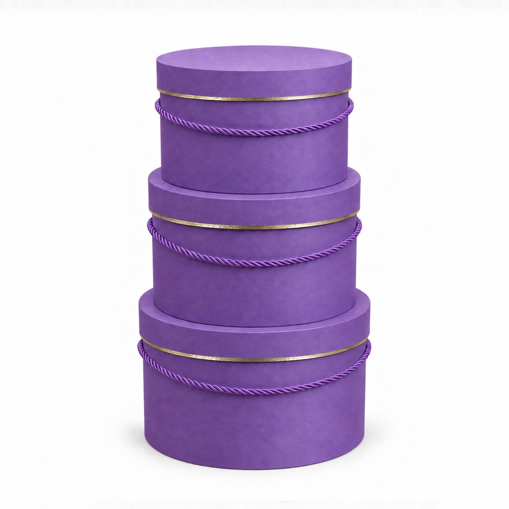 Set of 3 Foil-Stamped Round Flower Boxes with Rope Handles - Image 3