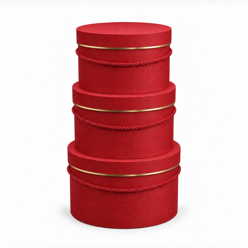 Set of 3 Foil-Stamped Round Flower Boxes with Rope Handles - Image 4
