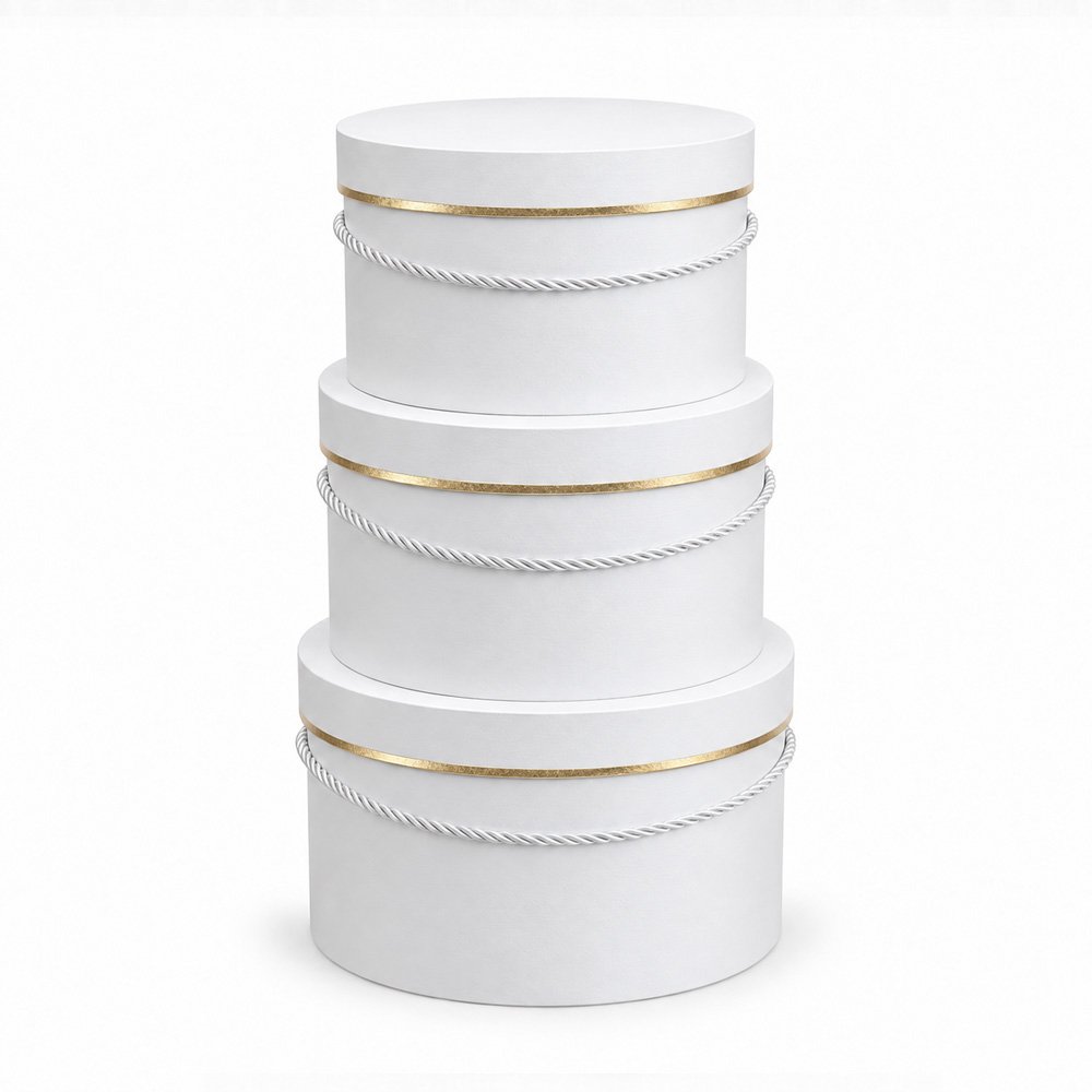 Set of 3 Foil-Stamped Round Flower Boxes with Rope Handles - Image 5