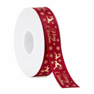 Christmas Gold-Foil Velvet Ribbon - 2.5 cm Wide, 5Y per Roll