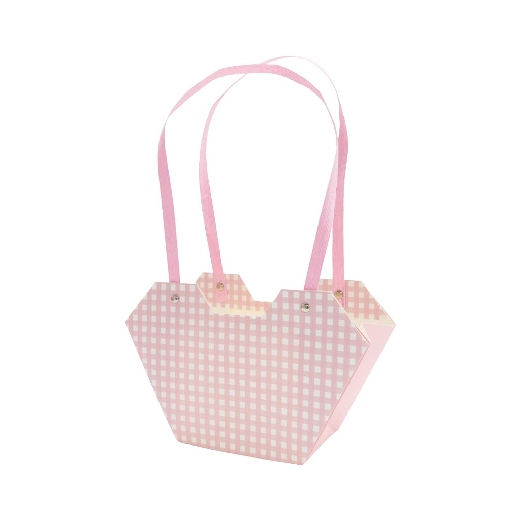 Checkered Waterproof Cardboard Flower Bag with Paper Handles - Image 2