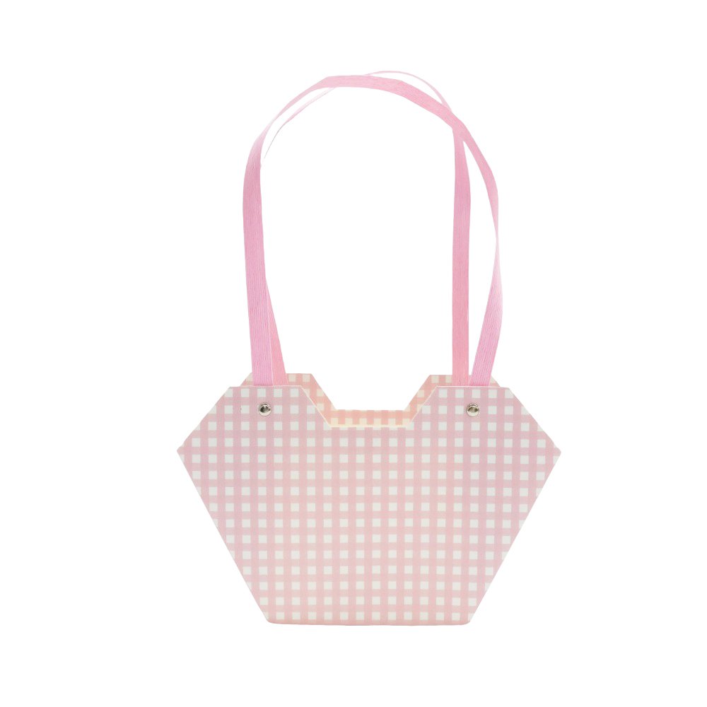 Checkered Waterproof Cardboard Flower Bag with Paper Handles