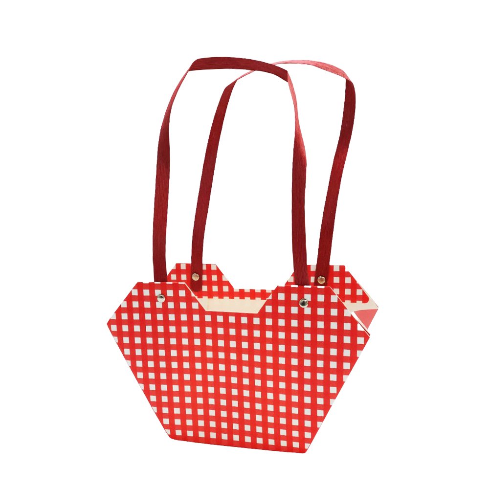 Checkered Waterproof Cardboard Flower Bag with Paper Handles - Image 4