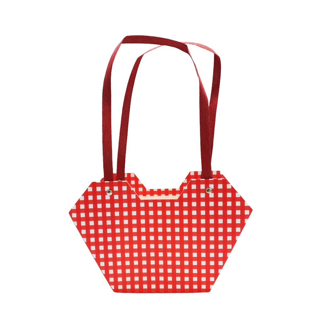 Checkered Waterproof Cardboard Flower Bag with Paper Handles - Image 3