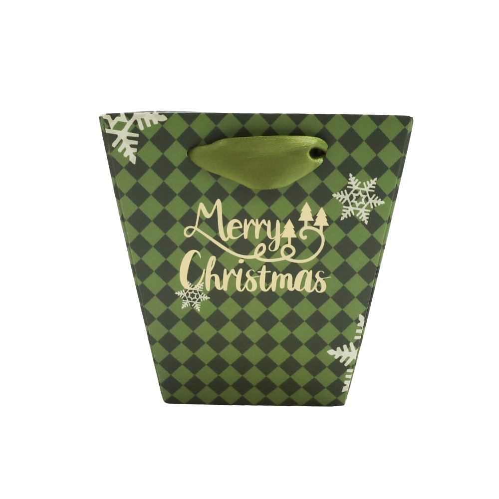 Christmas Checkered Waterproof Cardboard Flower Bag with Satin Ribbon Handles - Image 4