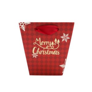 Christmas Checkered Waterproof Cardboard Flower Bag with Satin Ribbon Handles