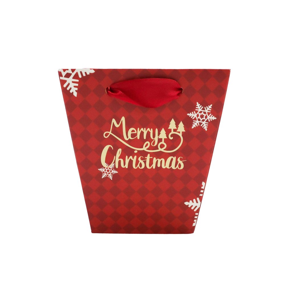 Christmas Checkered Waterproof Cardboard Flower Bag with Satin Ribbon Handles