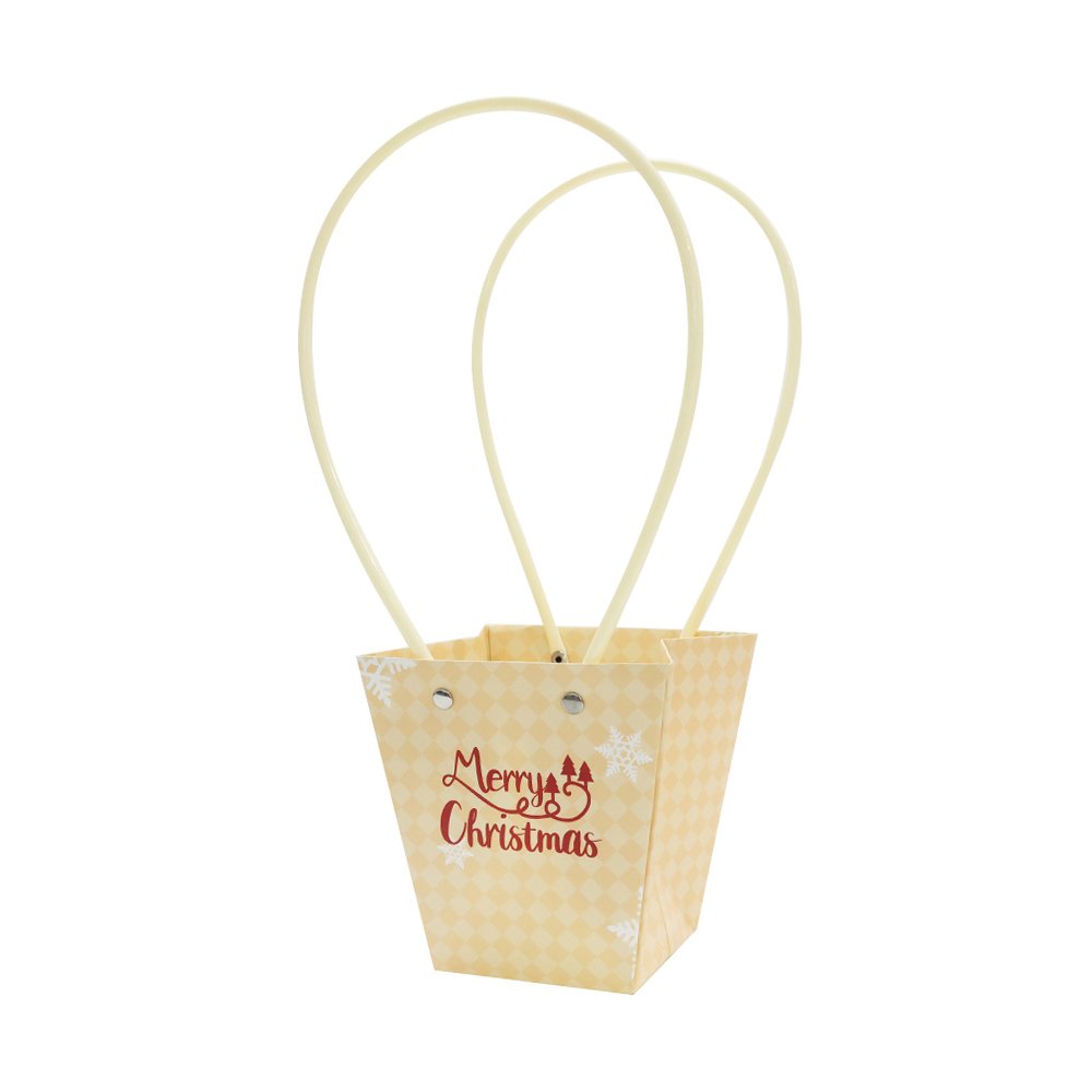 Christmas Checkered Waterproof Cardboard Flower Bag with PVC Handles - Image 4