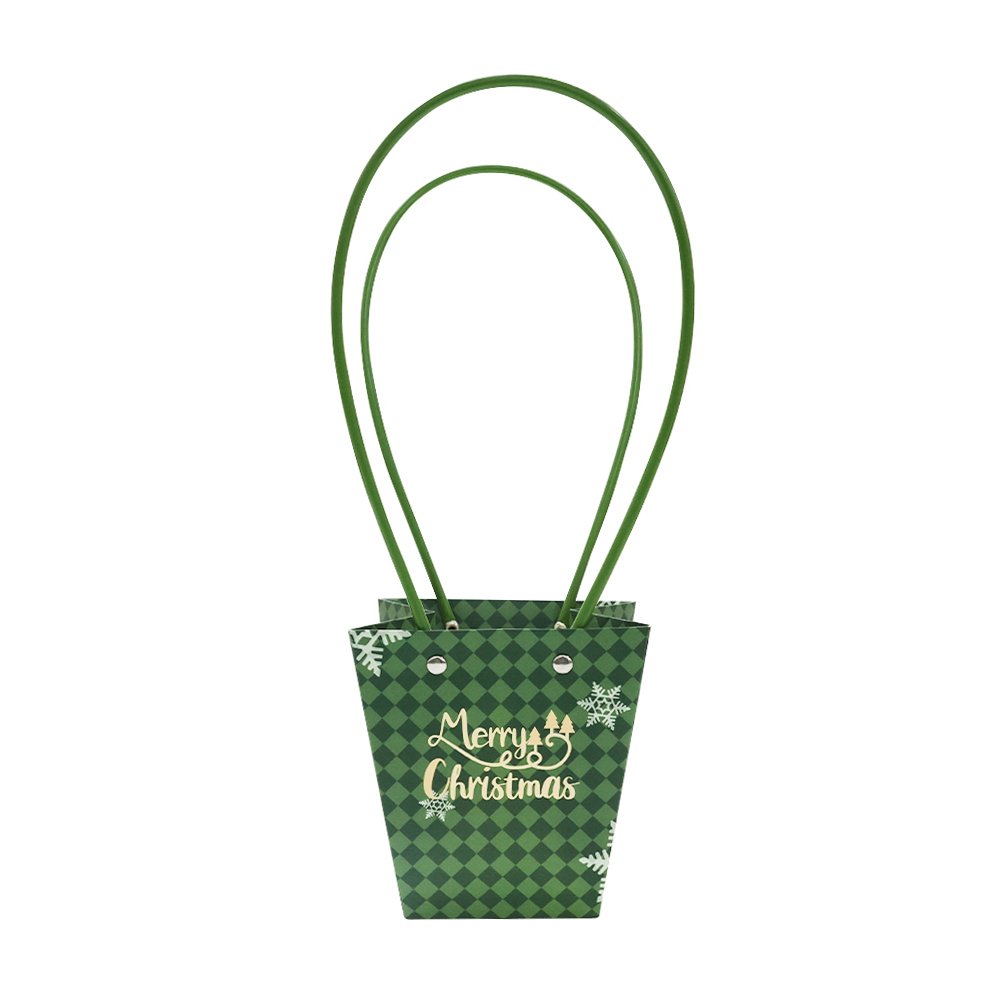 Christmas Checkered Waterproof Cardboard Flower Bag with PVC Handles - Image 3