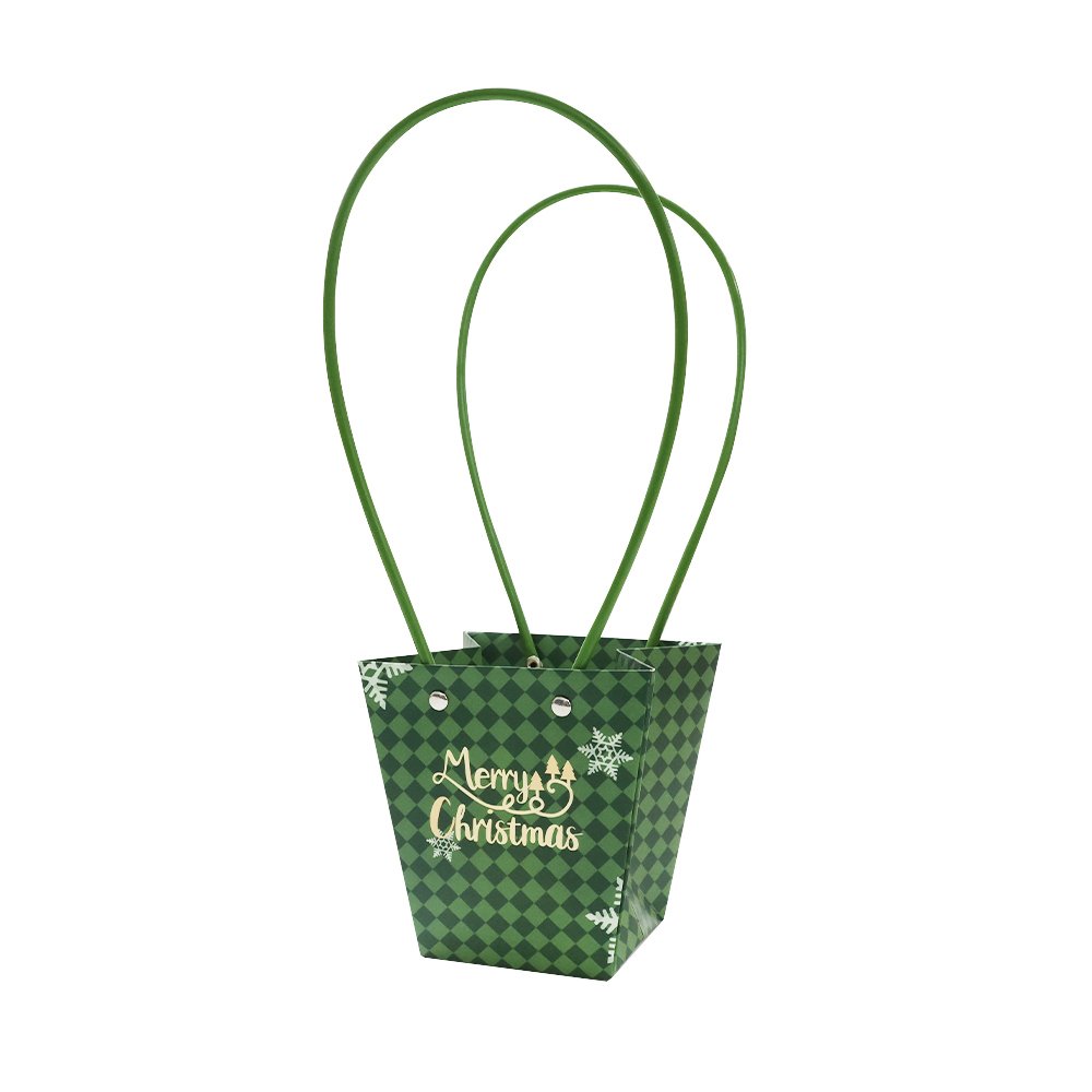 Christmas Checkered Waterproof Cardboard Flower Bag with PVC Handles - Image 2