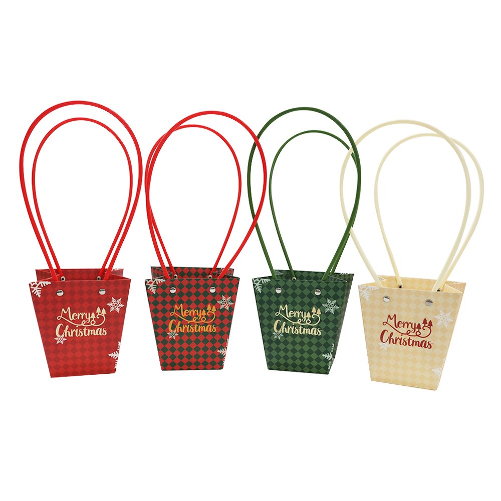 Christmas Checkered Waterproof Cardboard Flower Bag with PVC Handles - Image 9