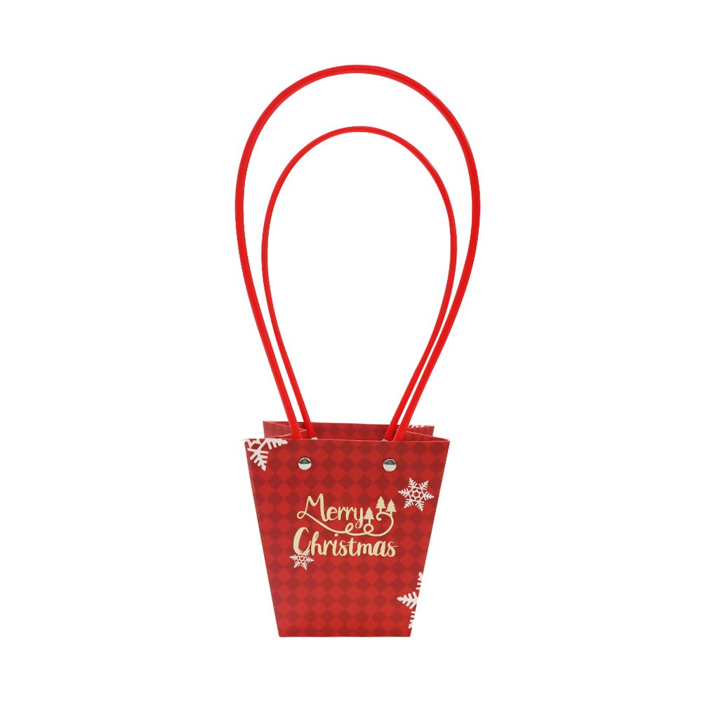 Christmas Checkered Waterproof Cardboard Flower Bag with PVC Handles - Image 8