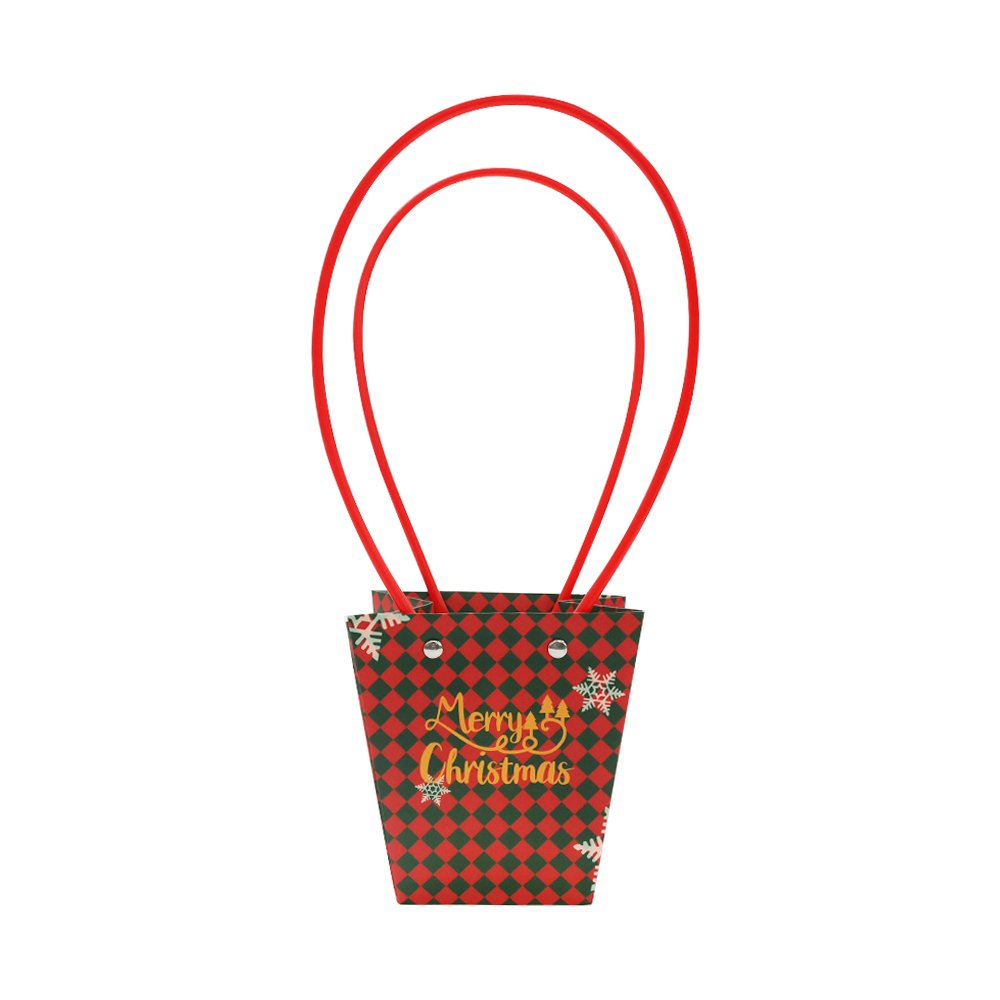 Christmas Checkered Waterproof Cardboard Flower Bag with PVC Handles - Image 6