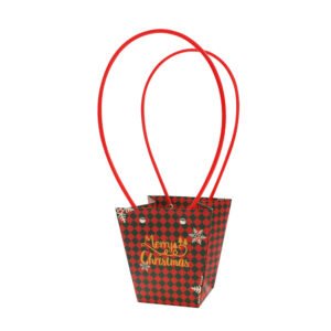Christmas Checkered Waterproof Cardboard Flower Bag with PVC Handles