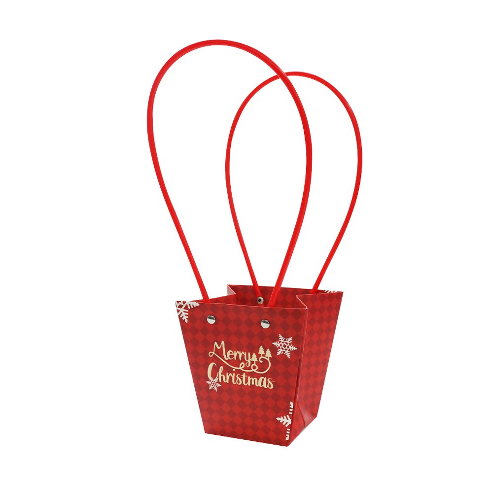 Christmas Checkered Waterproof Cardboard Flower Bag with PVC Handles - Image 7