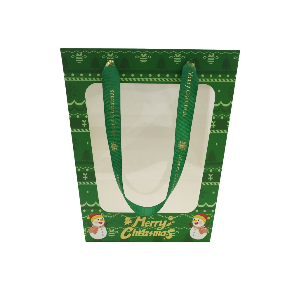 Christmas Cardboard Flower Bag with a Window and Satin Ribbon Handles - Image 8