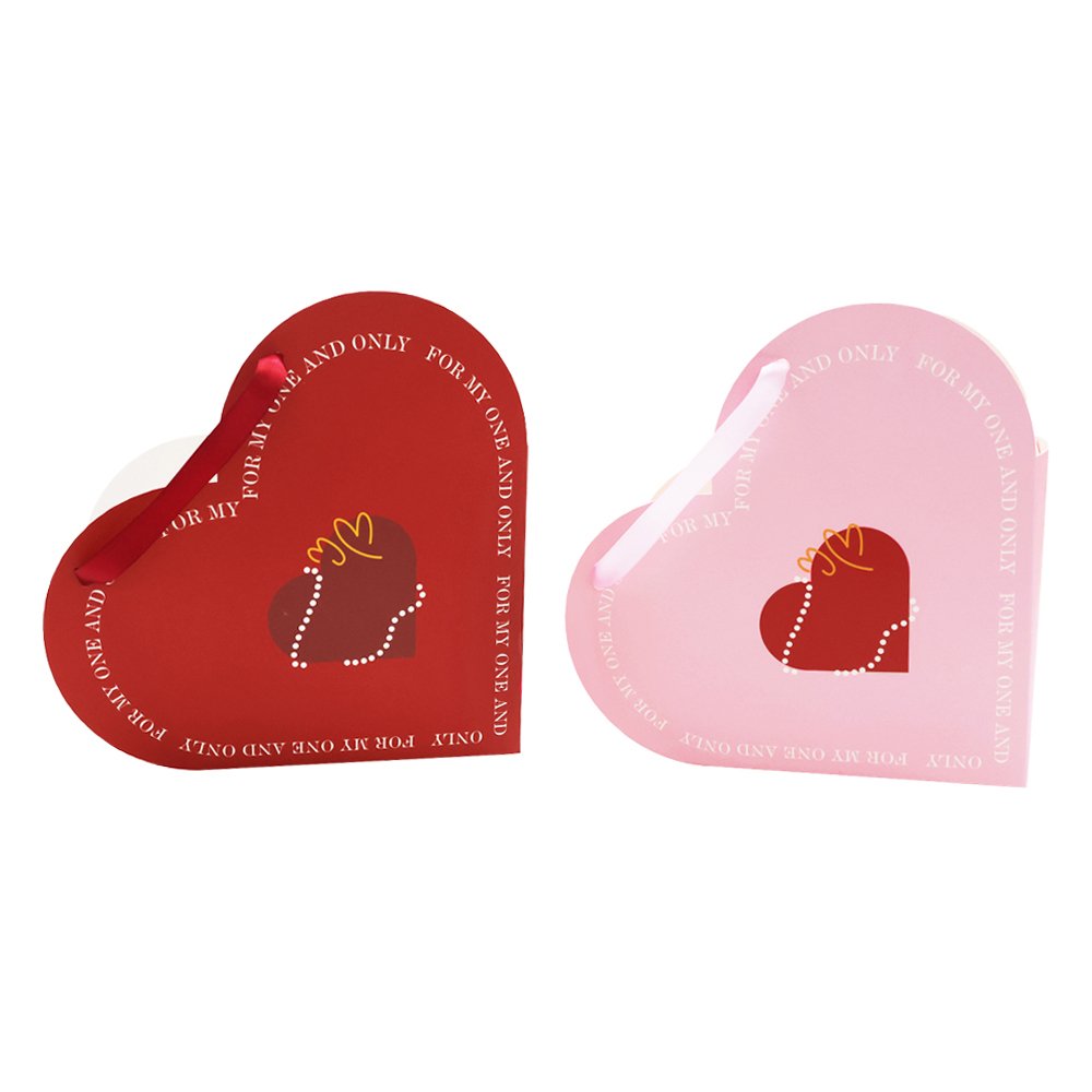 Heart-Shaped Cardboard Flower Bag with Satin Ribbon Handles - Image 5