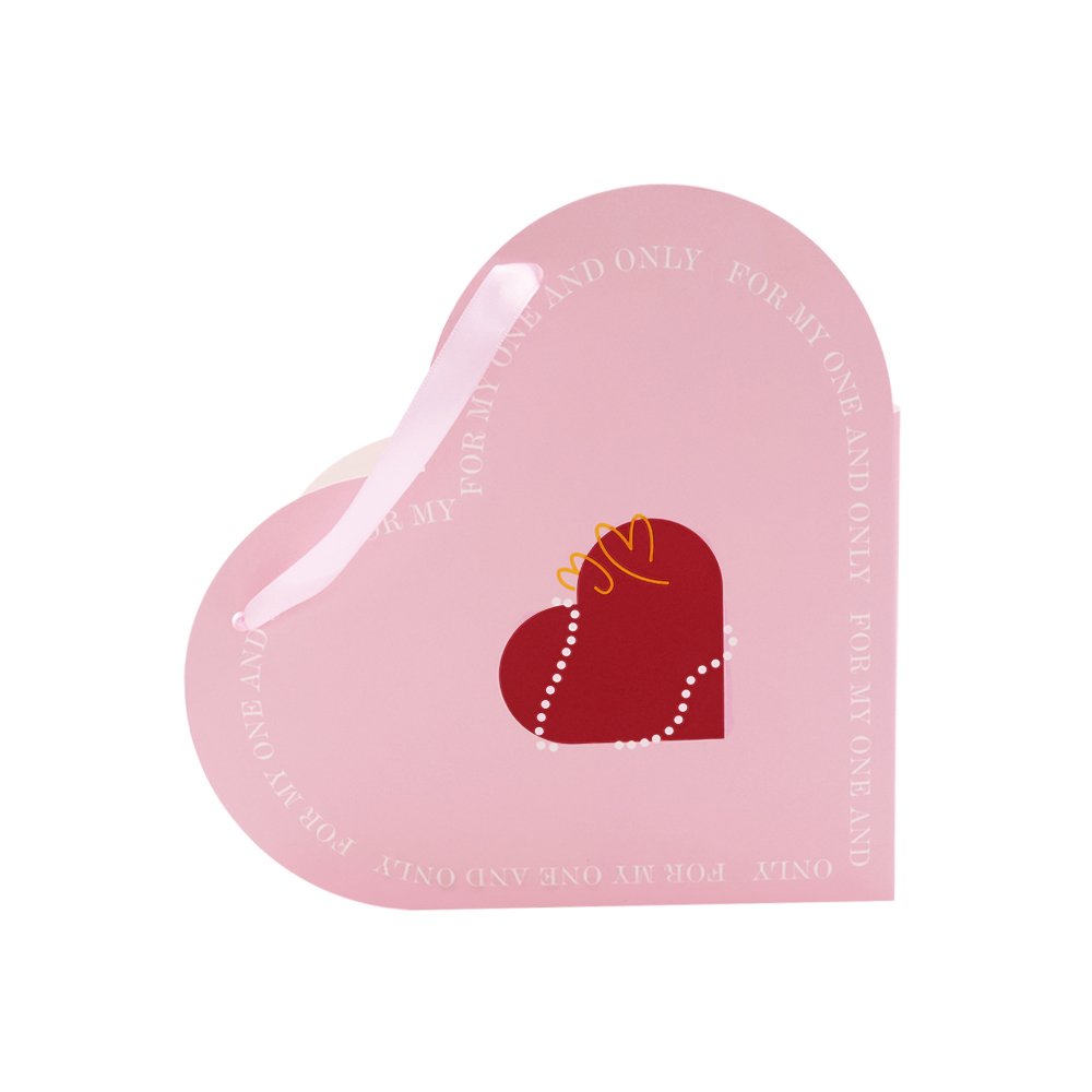 Heart-Shaped Cardboard Flower Bag with Satin Ribbon Handles - Image 3