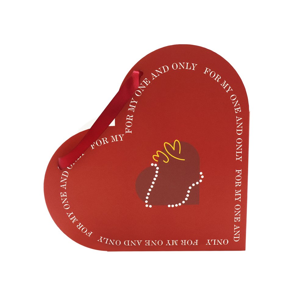 Heart-Shaped Cardboard Flower Bag with Satin Ribbon Handles - Image 4