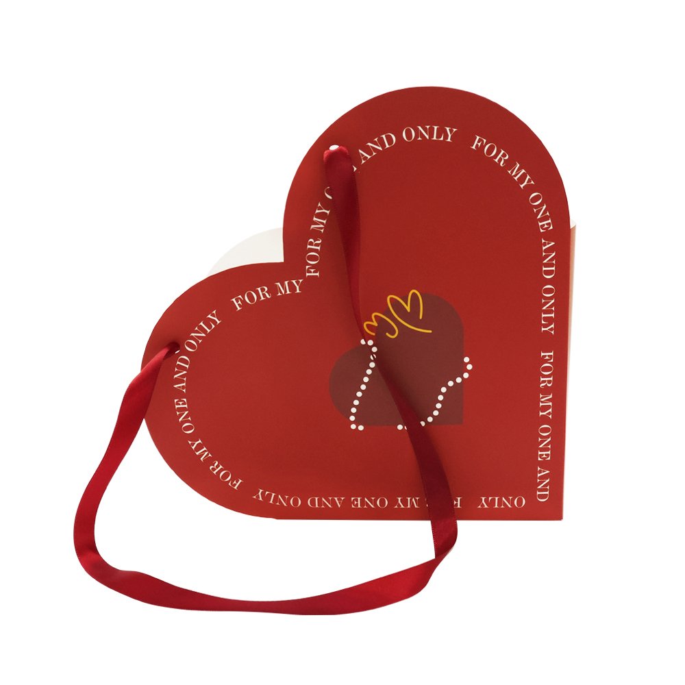 Heart-Shaped Cardboard Flower Bag with Satin Ribbon Handles - Image 2