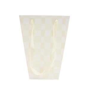 Checkered T-Shaped Paper Flower Bag with Satin Ribbon Handles