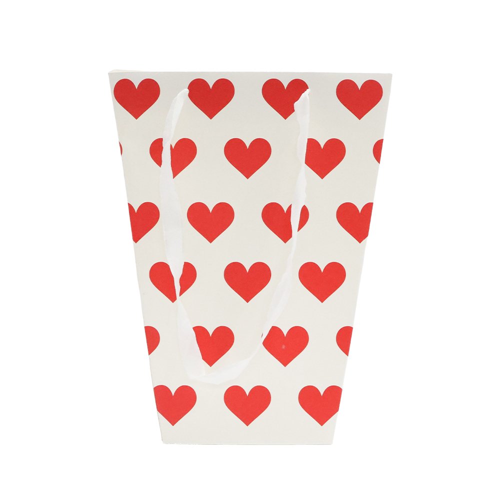 Red Heart-Print T-Shaped Cardboard Flower Bag